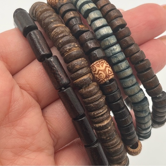 Handmade wooden beads stretch bracelets Set of 5, NEW! - Picture 2 of 5